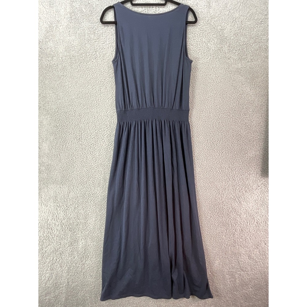 Garnet Hill Maxi Dress Womens Large Blue Smocked Organic Cotton Tencel Lagenlook - Picture 3 of 8